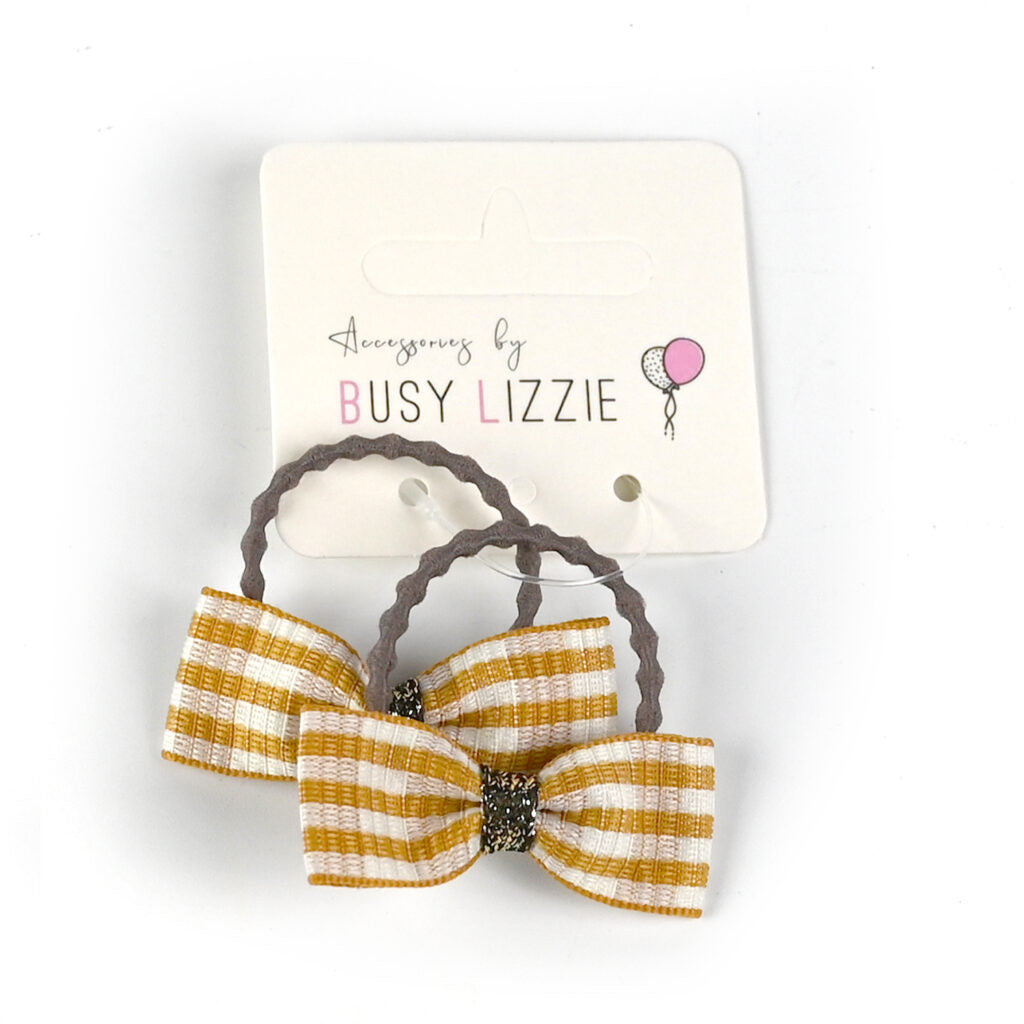 Busy Lizzie - Mini elastiekjes met strik - yellow/brown