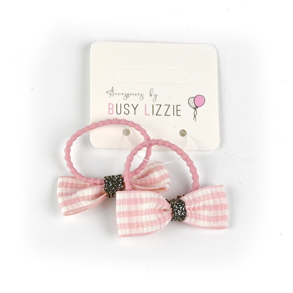 Busy Lizzie - Mini elastiekjes met strik - pink