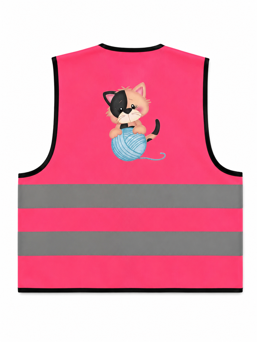 Korntex Fluo Hesje Kind roze met Rits - Bedrukt met katje bol wol