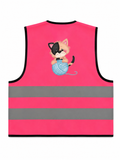 Korntex Fluo Hesje Kind roze met Rits - Bedrukt met katje bol wol