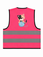 Korntex Fluo Hesje Kind roze met Rits - Bedrukt met katje bol wol