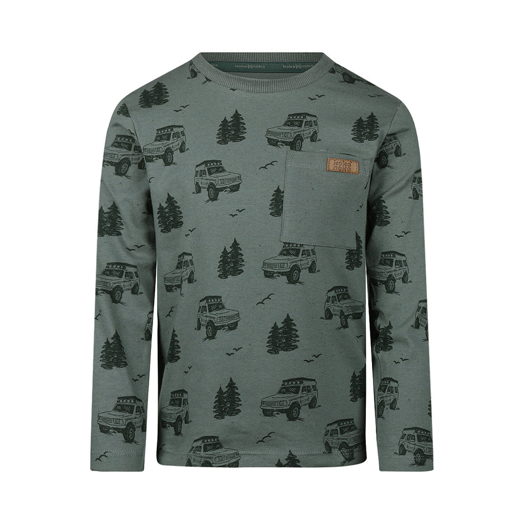 Koko Noko Longsleeve Jongens – Groen met Auto Print