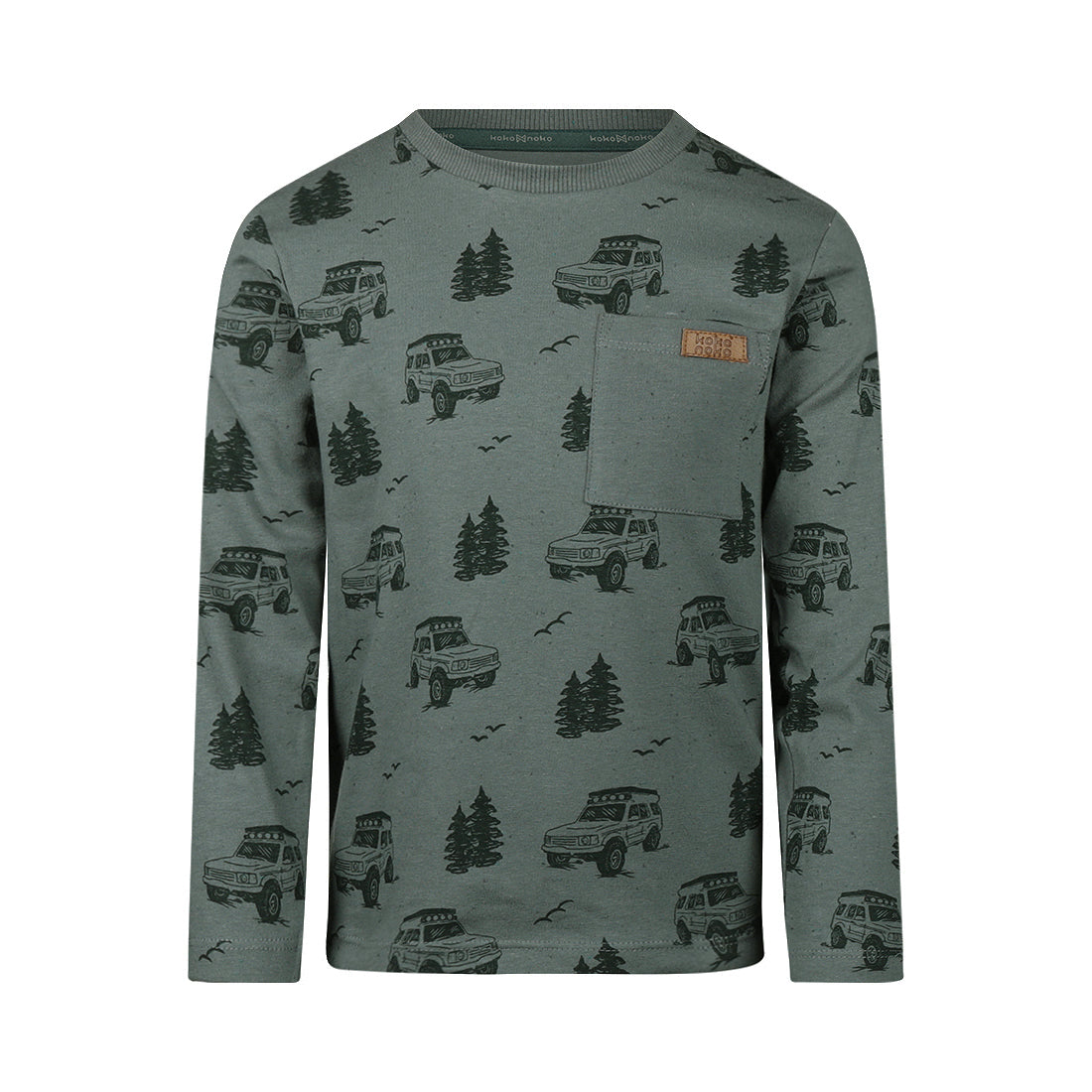 Koko Noko Longsleeve Jongens – Groen met Auto Print