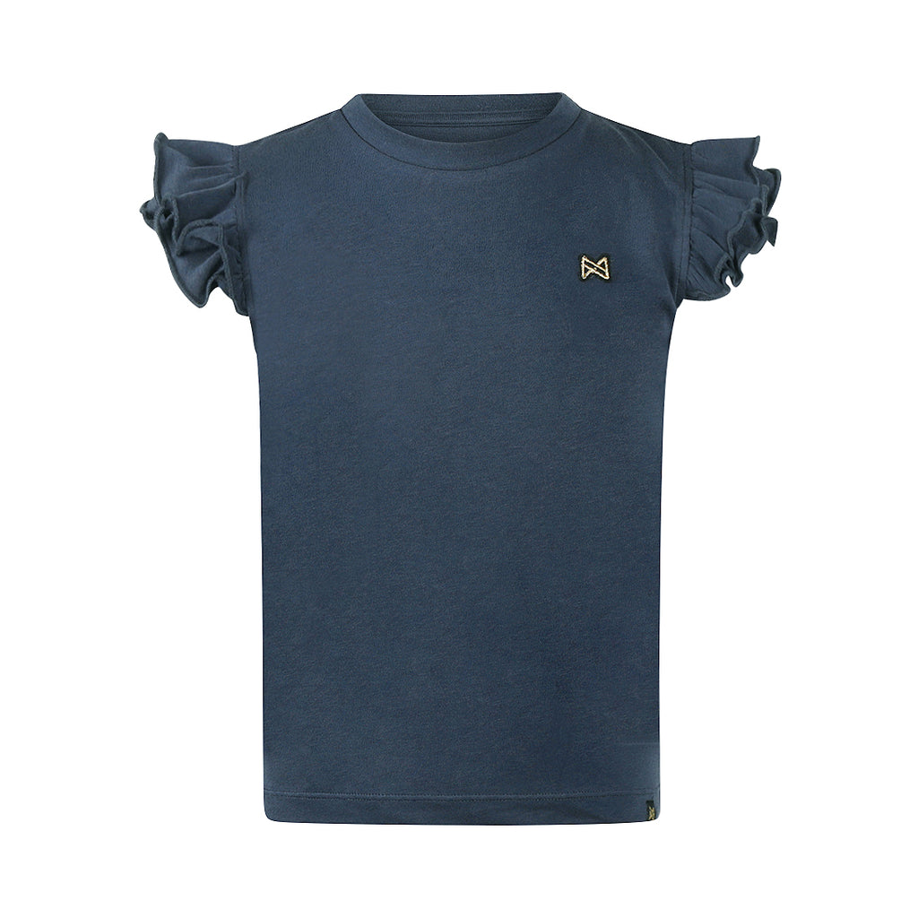 Meisjes T-shirt met Ruffle Mouwen Navy – Pre-order ✨