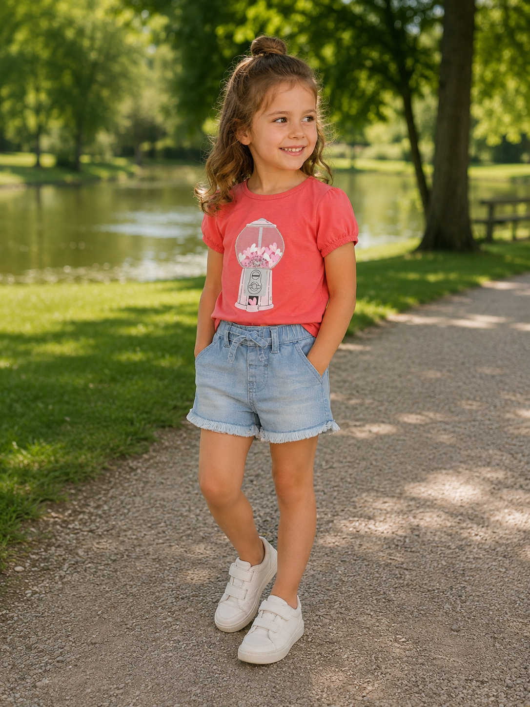 Minymo T-shirt Coral + Dirkje Denim Short – Meisjes Zomer Set 🌸