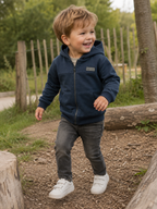 Koko Noko jongens outfit – Donkerblauwe hoodie met grijze jeans