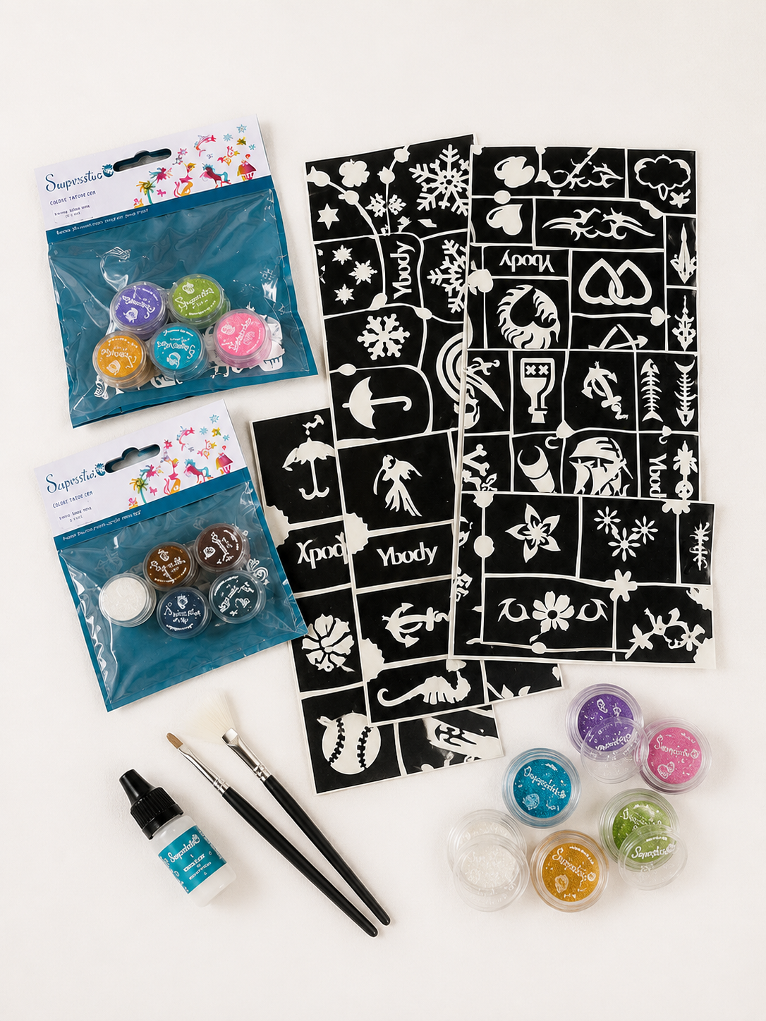 Glitter tattoo Set – Complete Starterset met Sjablonen 🎨✨